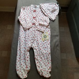 💋⏰Little Me White W/ Cherries Footed Onesie